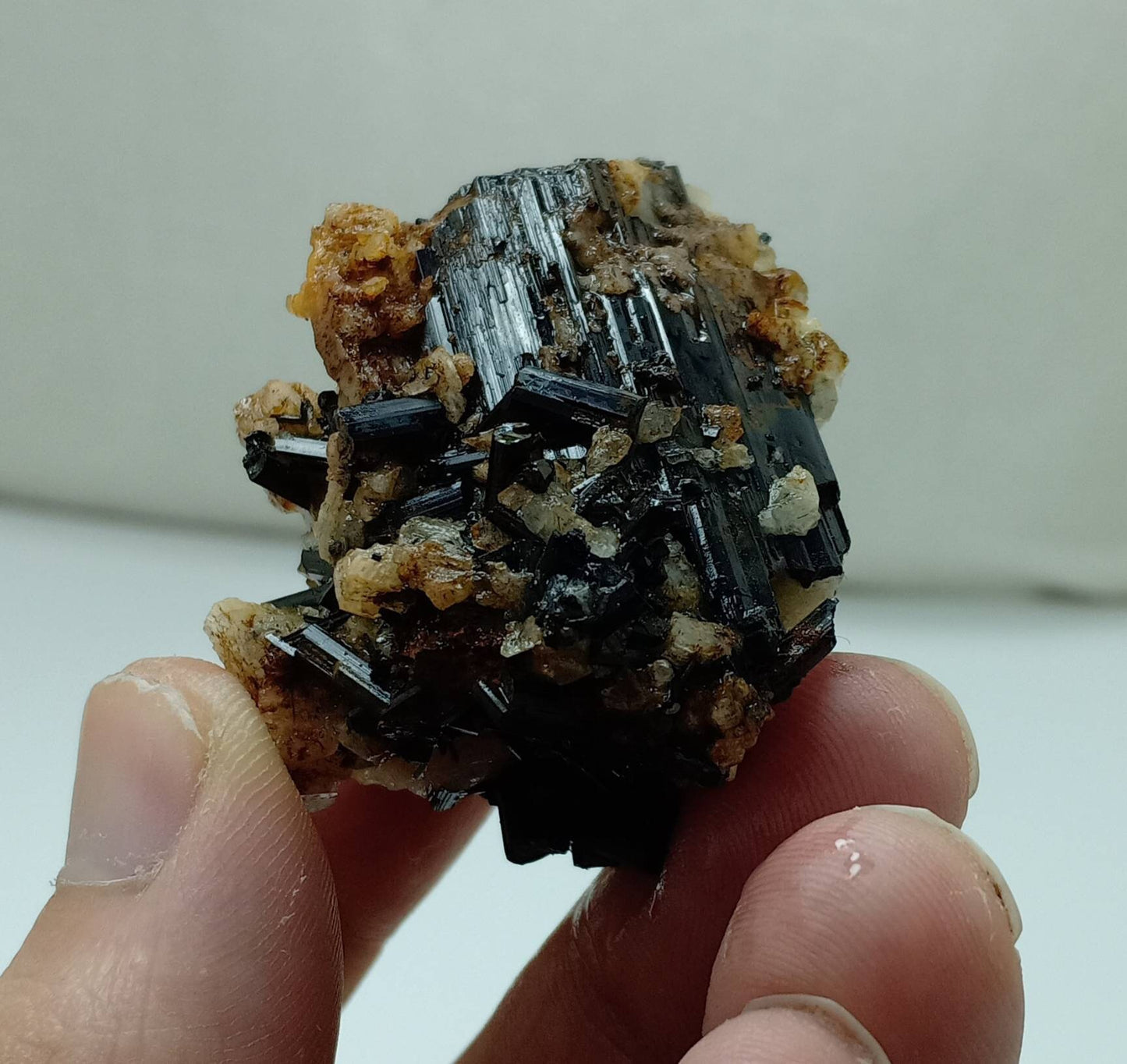 Natural Tourmaline crystals cluster on matrix with Albite 66 grams