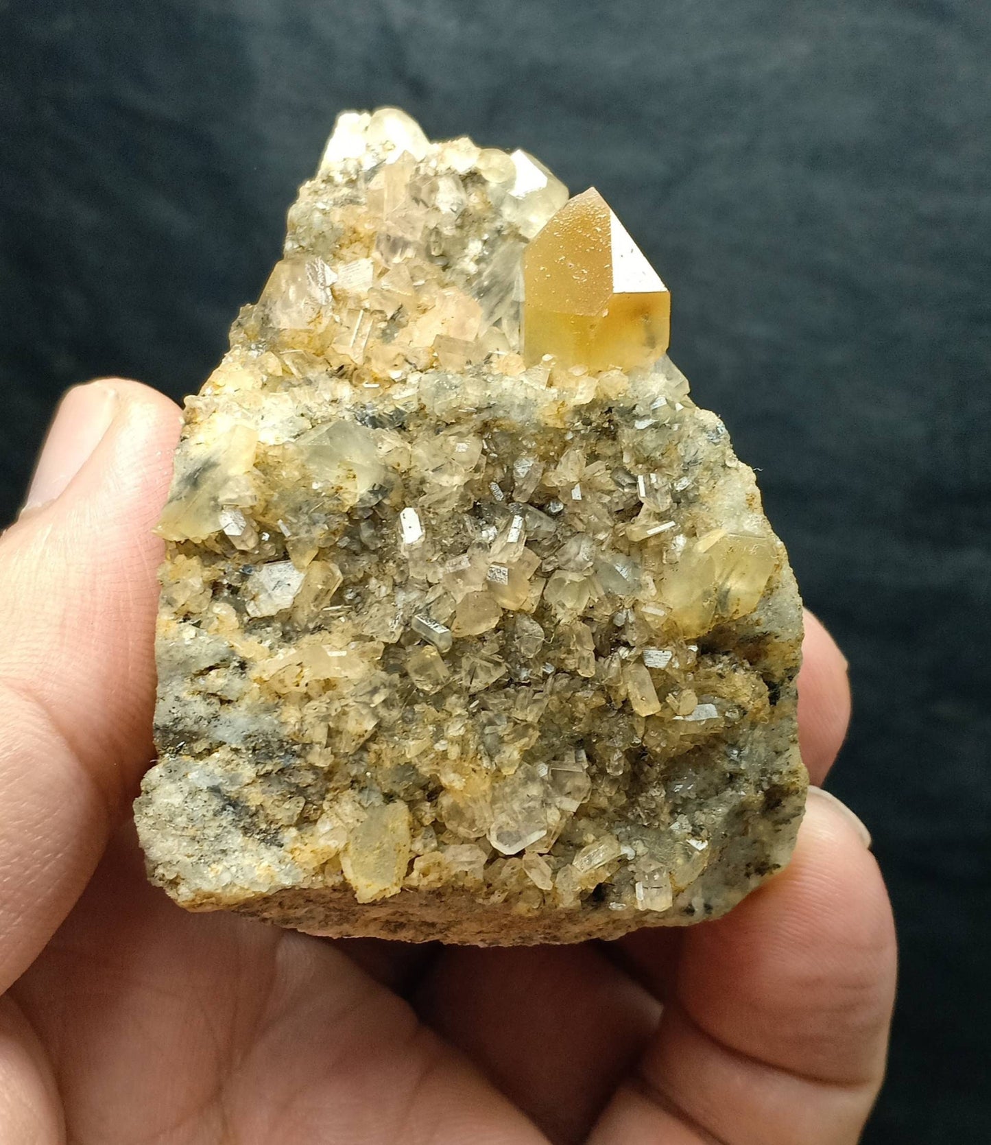 An amazing specimen of Astrophyllite included perfectly terminated Quartz Crystal on matrix of granite 104 grams