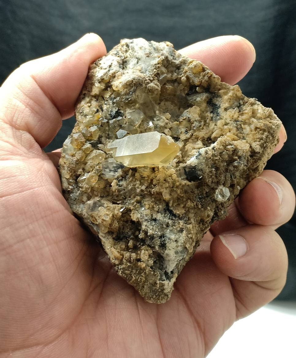 Astrophyllite included perfectly terminated Quartz Crystals on matrix of granite 197 grams