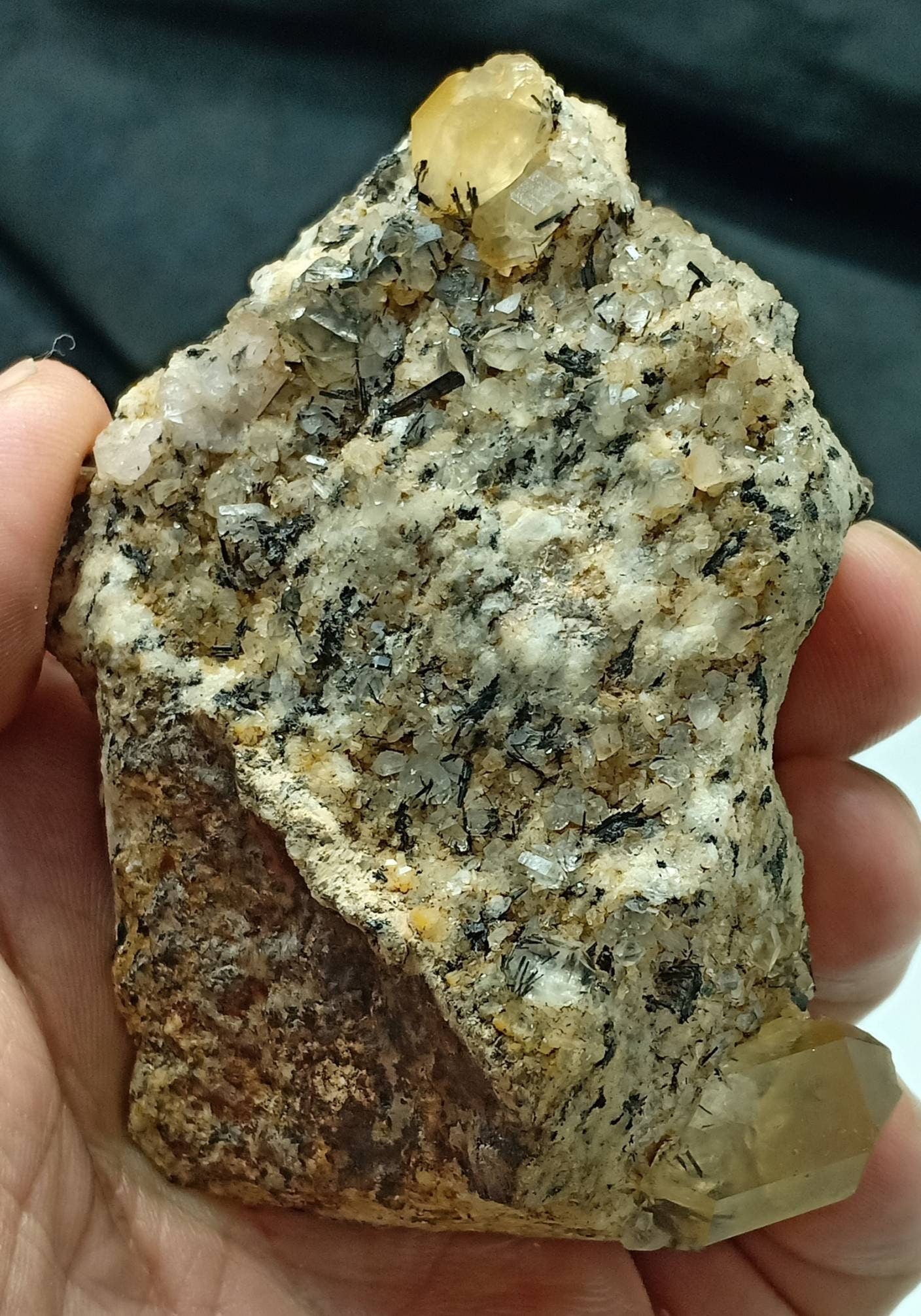 Astrophyllite included terminated Quartz Crystals on matrix of granite 193 grams