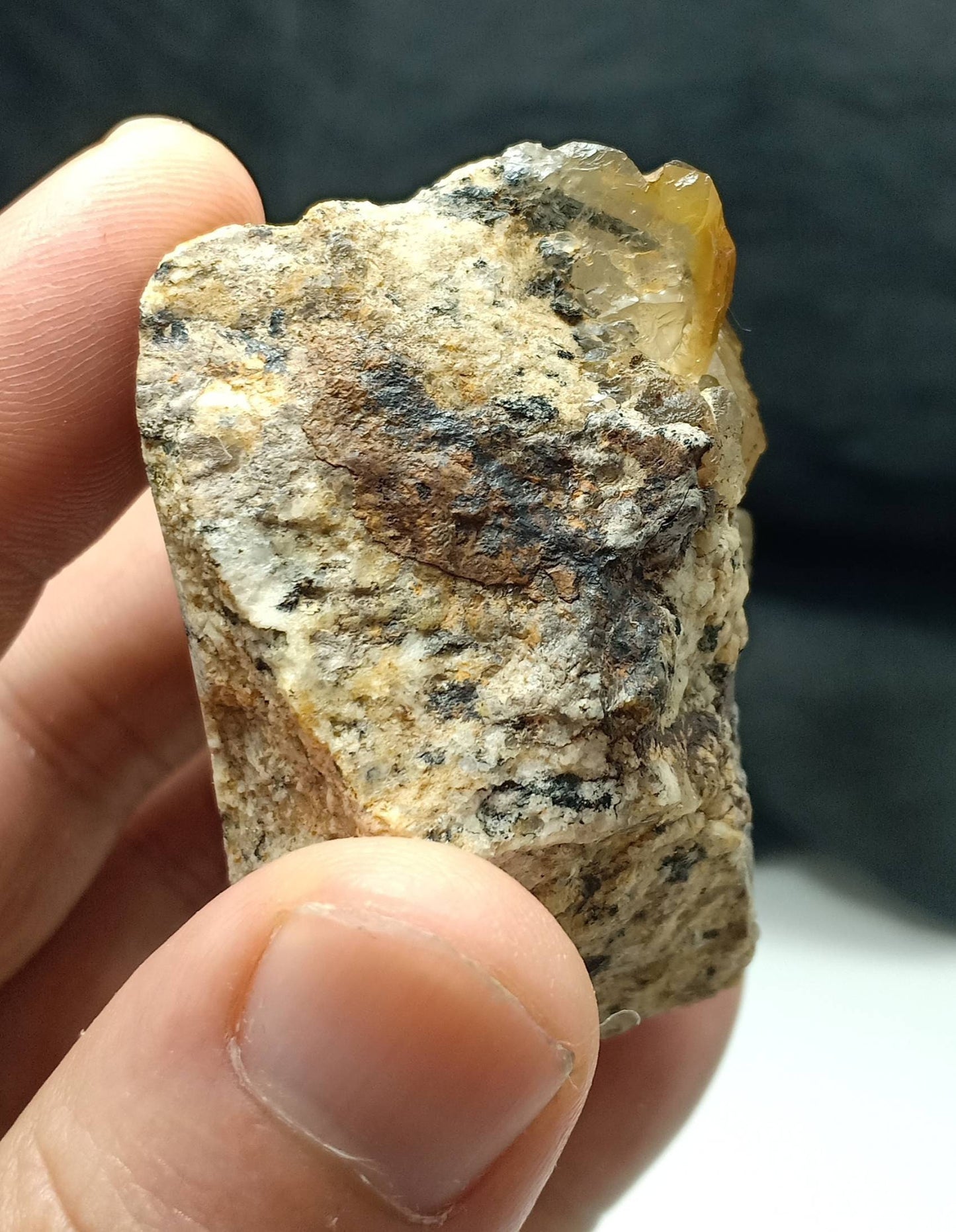 Astrophyllite included terminated Quartz Crystals cluster with aegirine on matrix of granite 144 grams