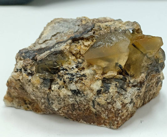 Astrophyllite included terminated Quartz Crystals cluster with aegirine on matrix of granite 144 grams