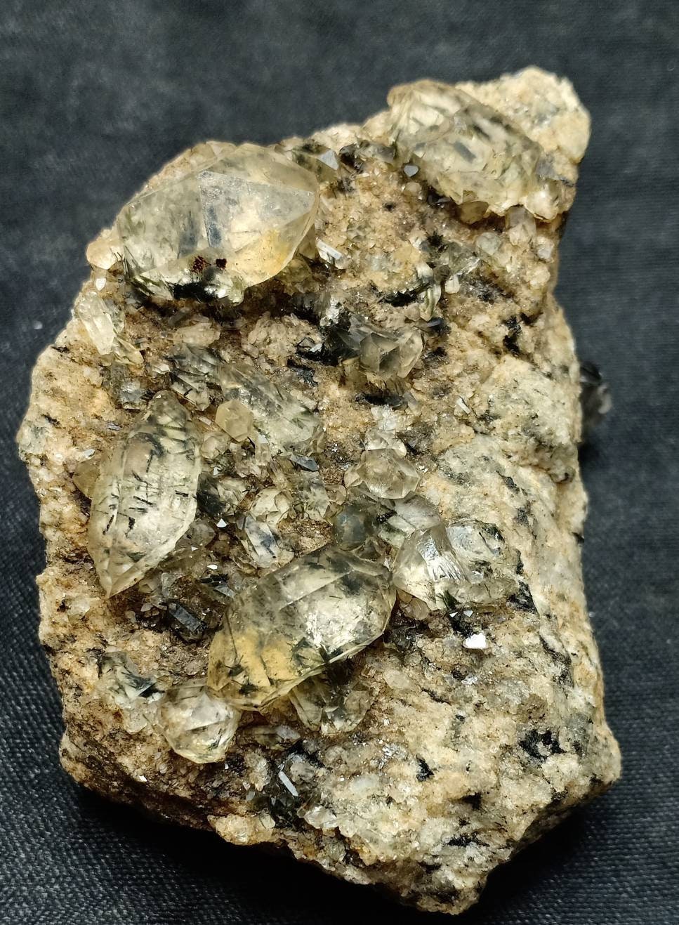 An amazing specimen of aegirine included double terminated Quartz Crystals cluster on matrix of granite 95 grams