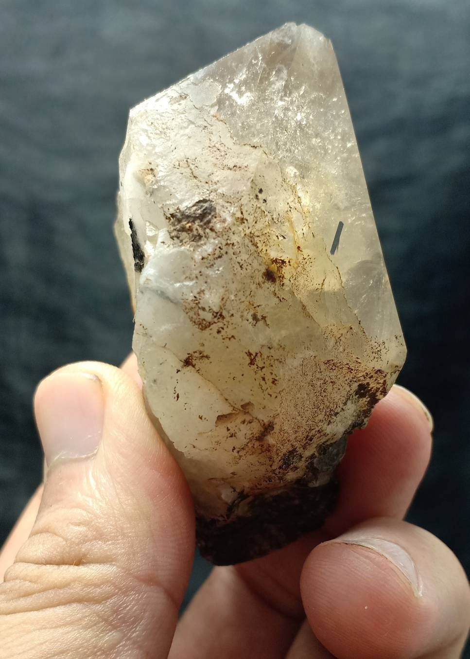 An amazing terminated quartz crystal with aegirine inclusions 143 grams