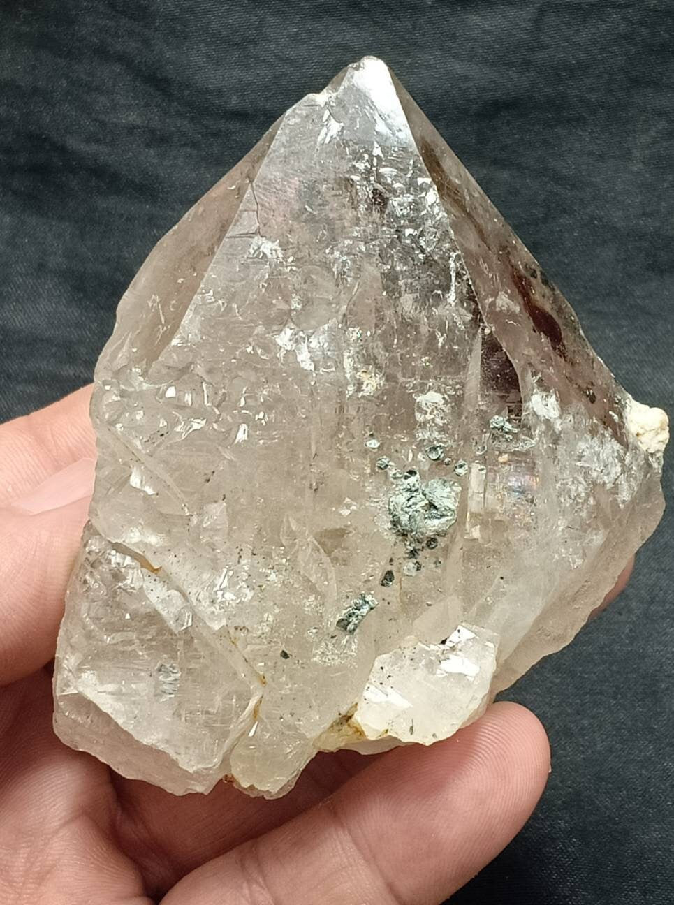 Elestial smoky Quartz Crystal with associated green mica 312 grams