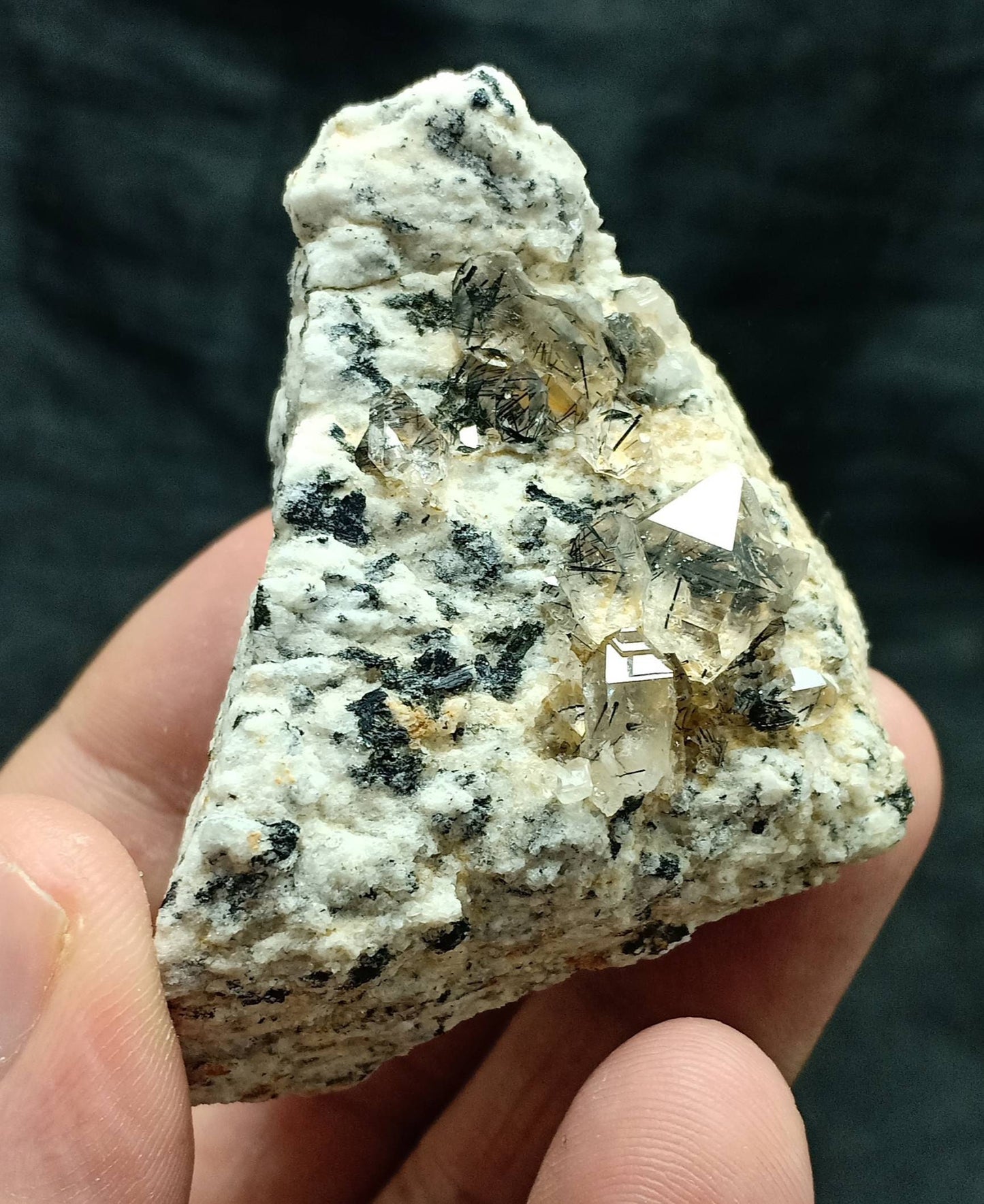 Aegirine included double terminated Quartz Crystals cluster on matrix of granite 99 grams