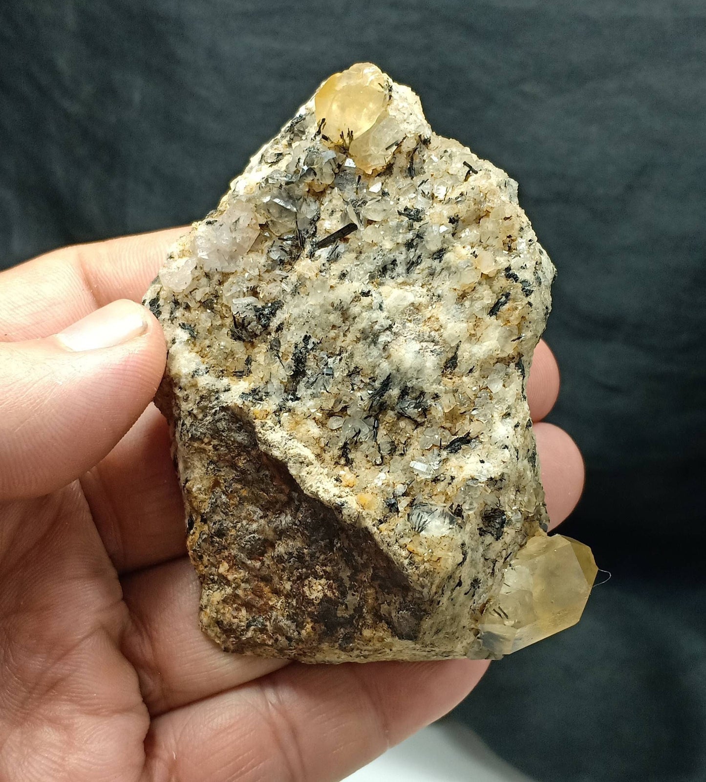 Astrophyllite included terminated Quartz Crystals on matrix of granite 193 grams
