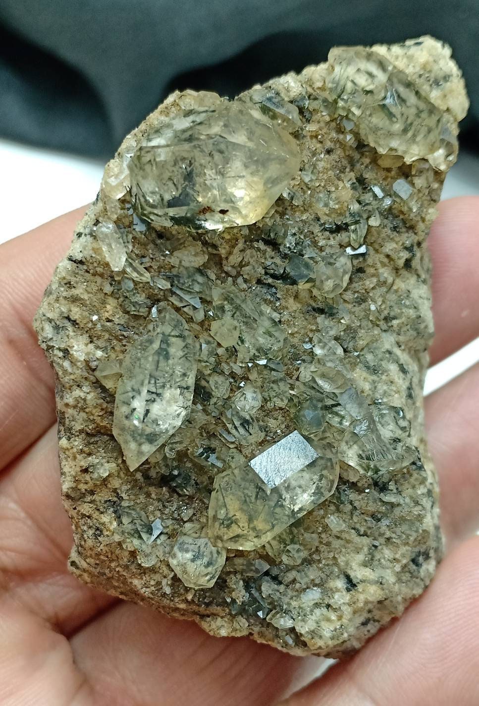 An amazing specimen of aegirine included double terminated Quartz Crystals cluster on matrix of granite 95 grams