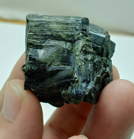 Dark green color Tourmaline crystals cluster with chatoyance effect 56 grams
