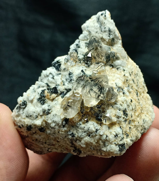 Aegirine included double terminated Quartz Crystals cluster on matrix of granite 99 grams