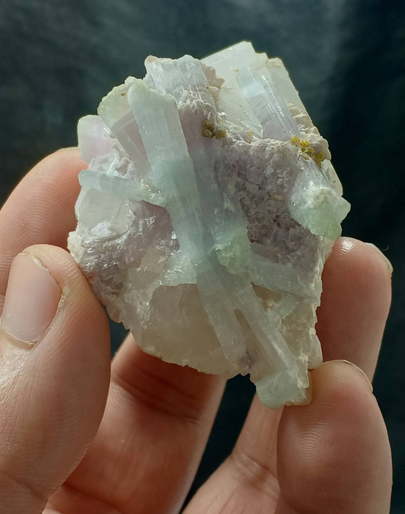 An amazing beautiful specimen of bicolor Tourmalines crystals with associated Quartz 127 grams