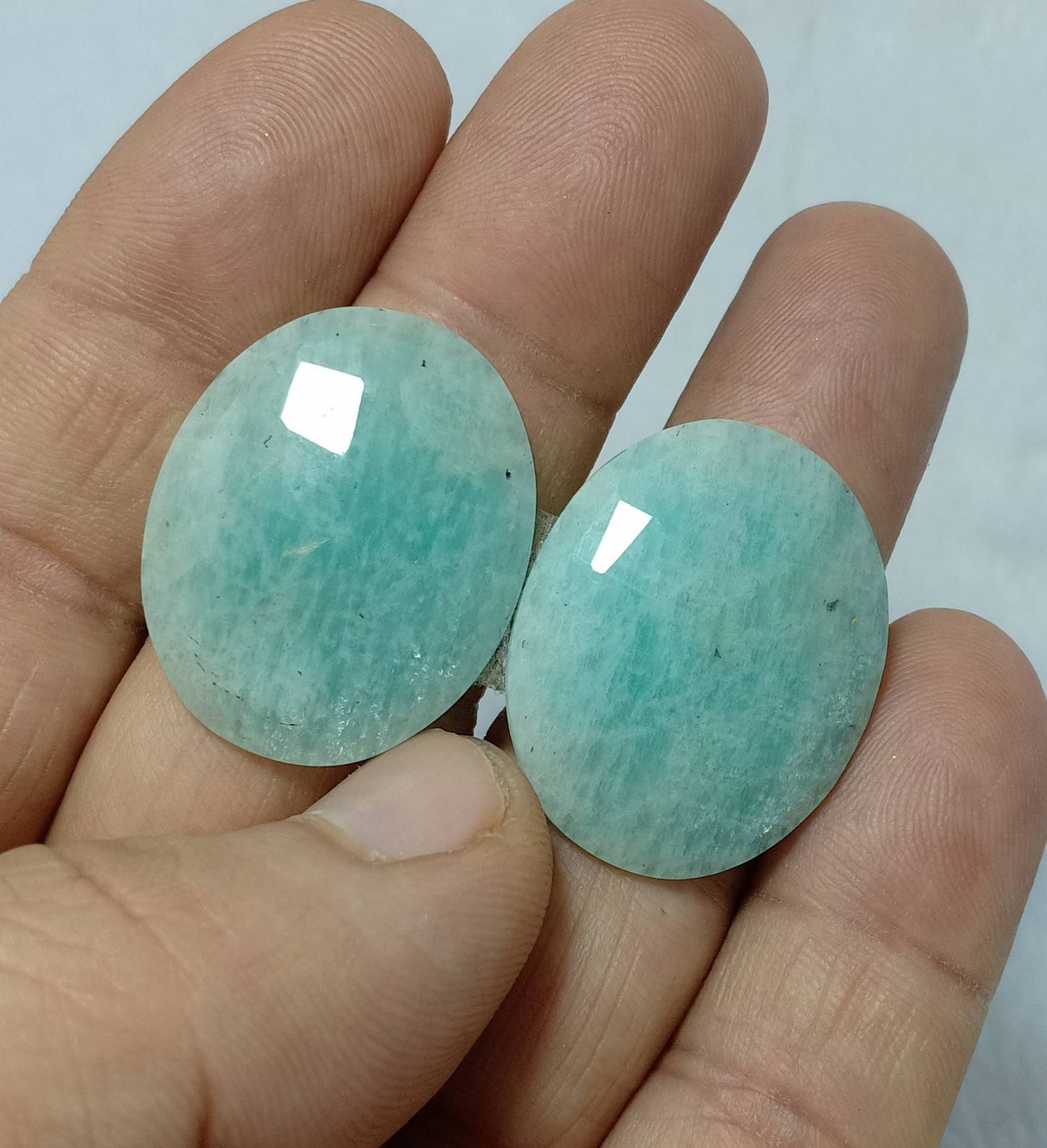 An amazing pair of Amazonite rose cut pair 45 carats