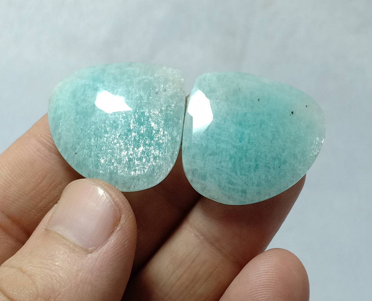 An amazing pair of Amazonite rose cut pair 54 carats