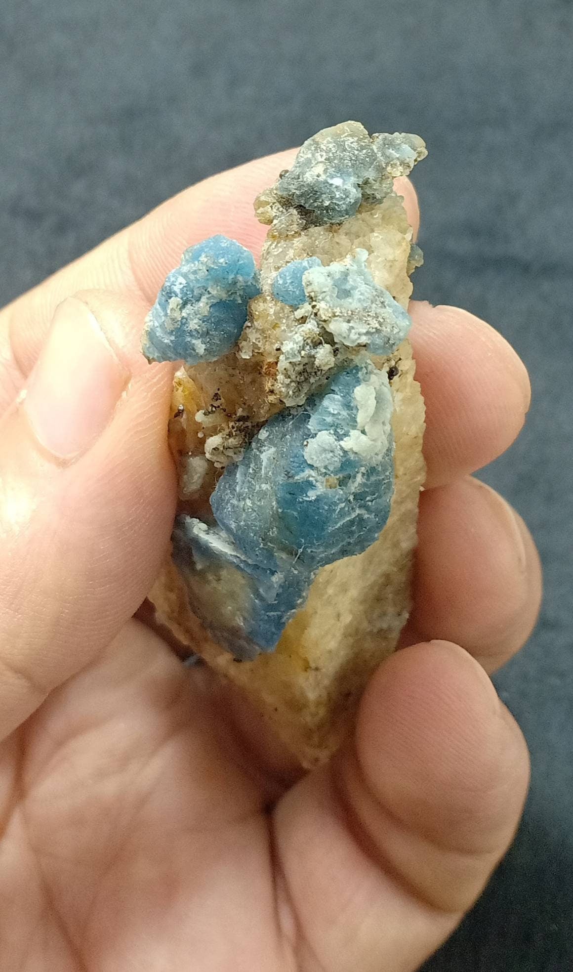 An Aesthetic specimen of Fluorescent lazurite/hayune with Pyrite on matrix 63 grams