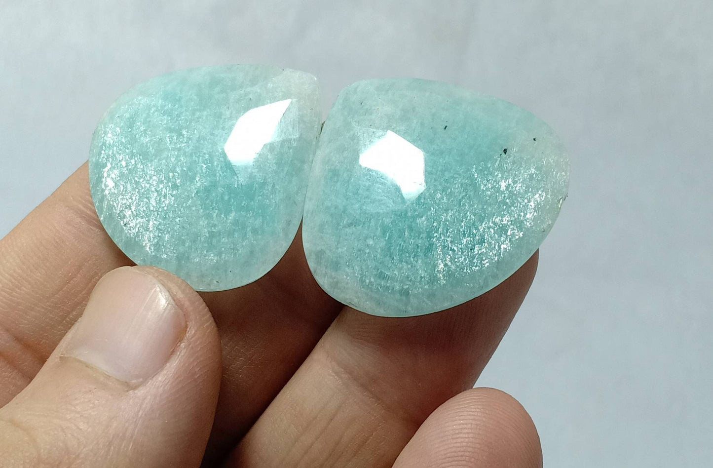 An amazing pair of Amazonite rose cut pair 54 carats