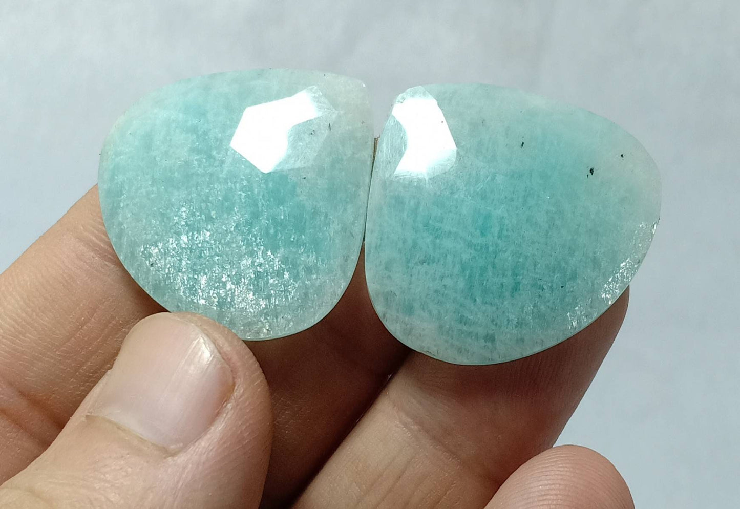 An amazing pair of Amazonite rose cut pair 54 carats