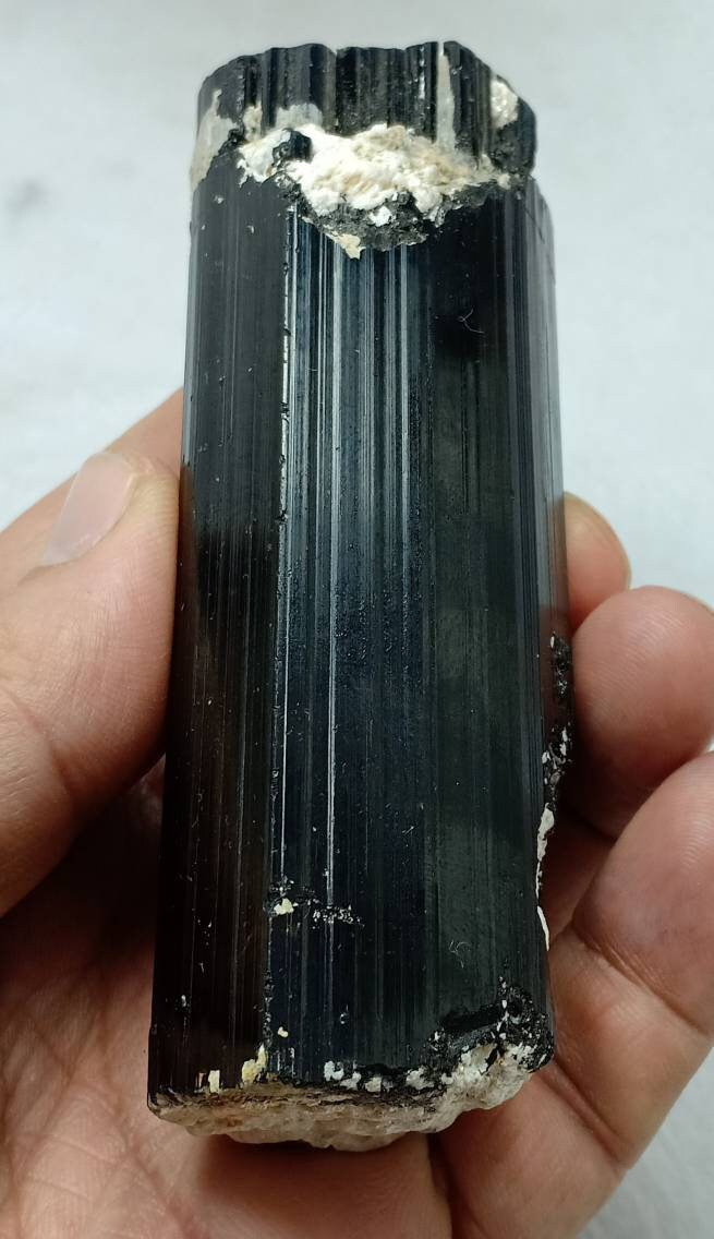 Black tourmaline schorl crystal (repaired, shown in pictures) 327 grams