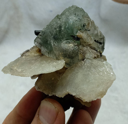 Terminated Etched Quartz crystal with calcite, Epidote and byss-olite 149 grams