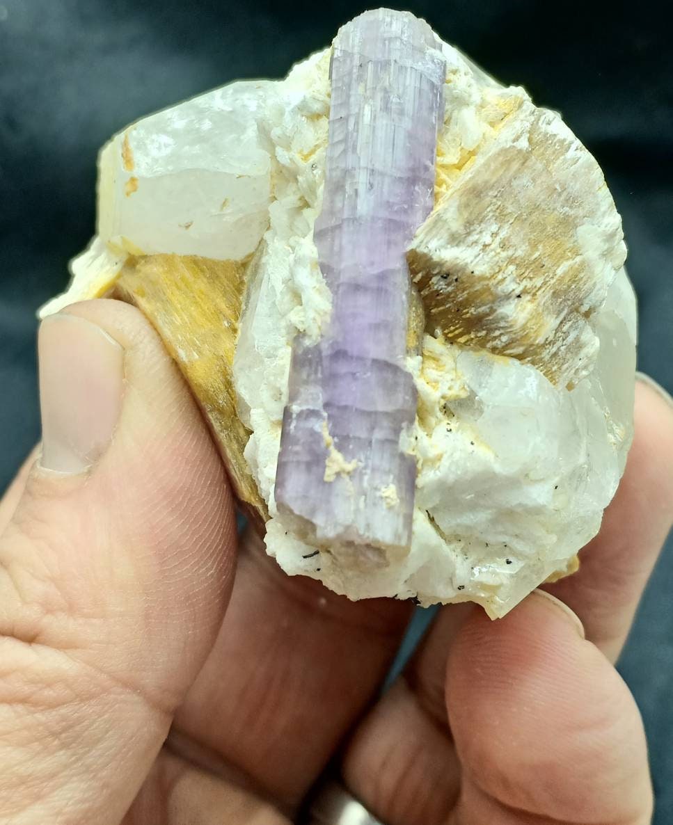 Purple Fluorescent Apatite on matrix with mica, quartz and Schorl 138 grams