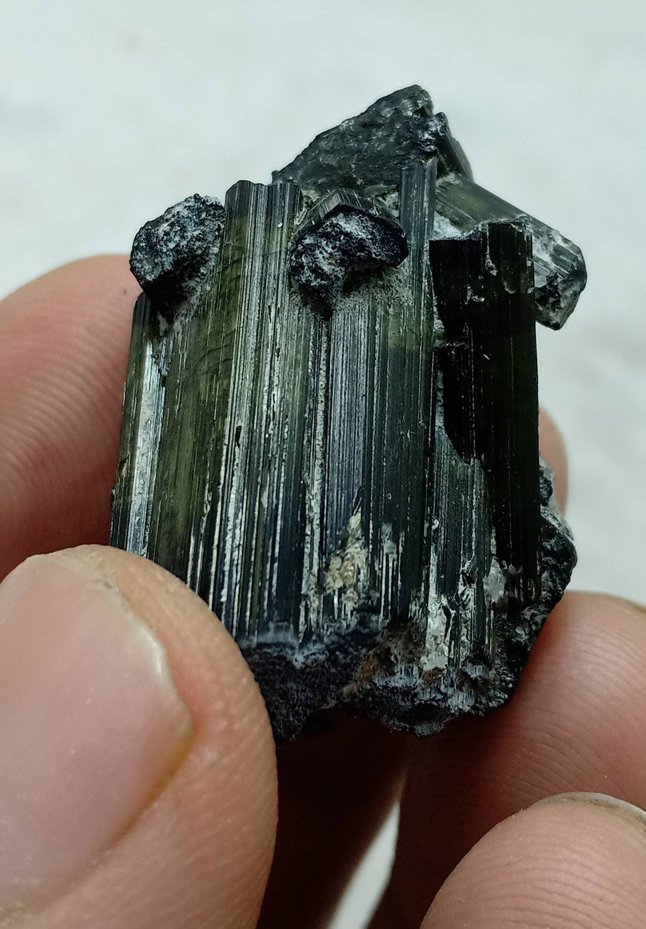 Dark green color Tourmaline crystals cluster with chatoyance effect amazing lustre 26 grams