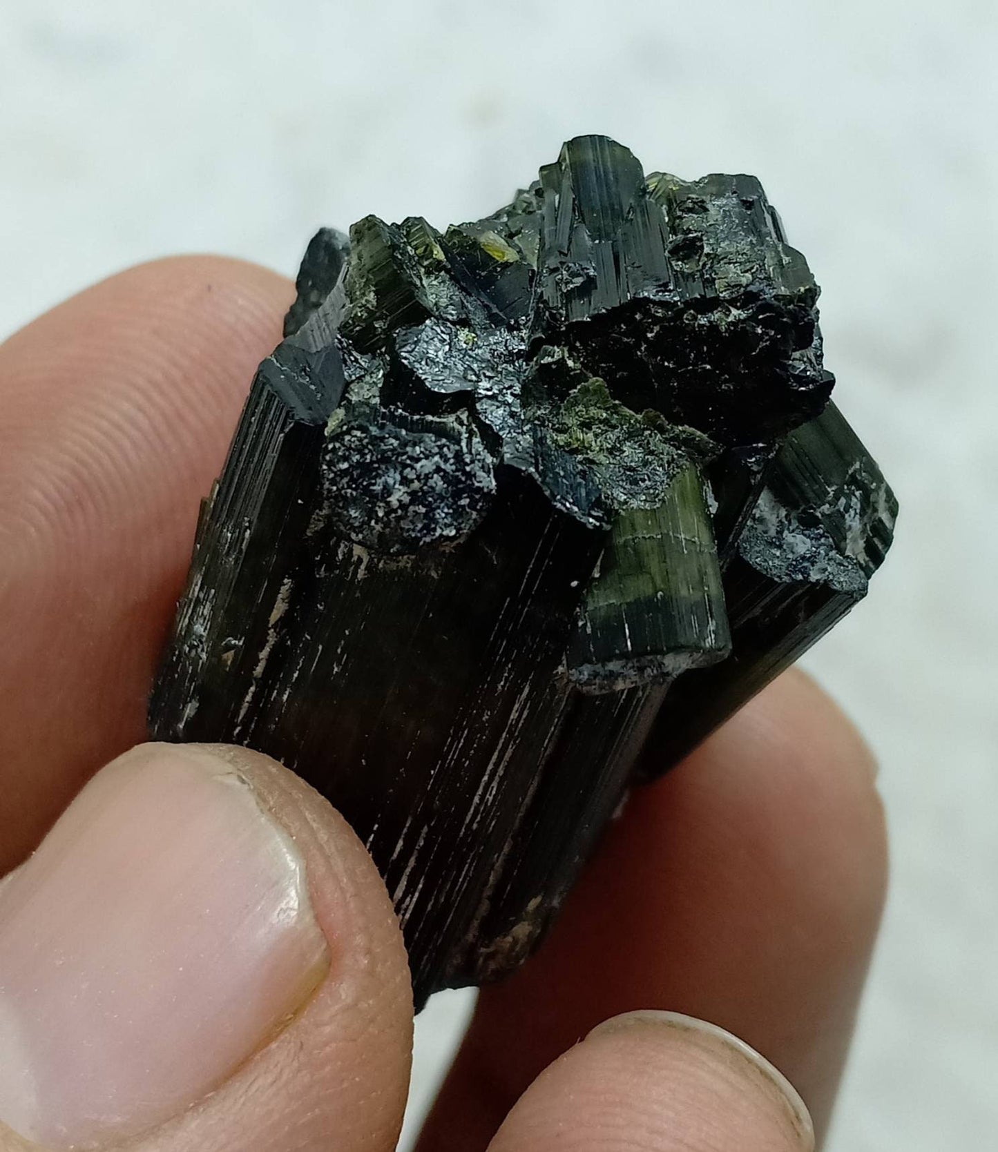 Dark green color Tourmaline crystals cluster with chatoyance effect amazing lustre 26 grams