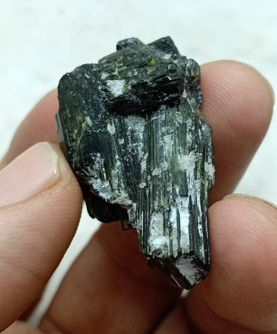 Dark green color Tourmaline crystals cluster with chatoyance effect amazing lustre 21 grams