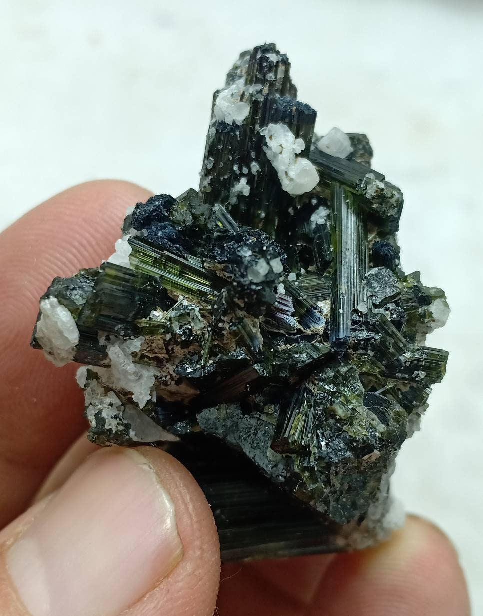 Dark green color Tourmaline crystals cluster with chatoyance effect amazing lustre 34 grams