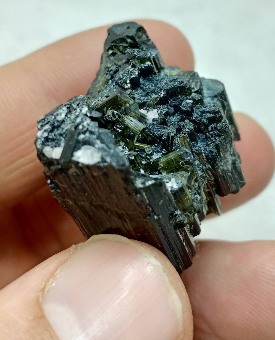 Dark green color Tourmaline crystals cluster with chatoyance effect amazing lustre 27.5 grams