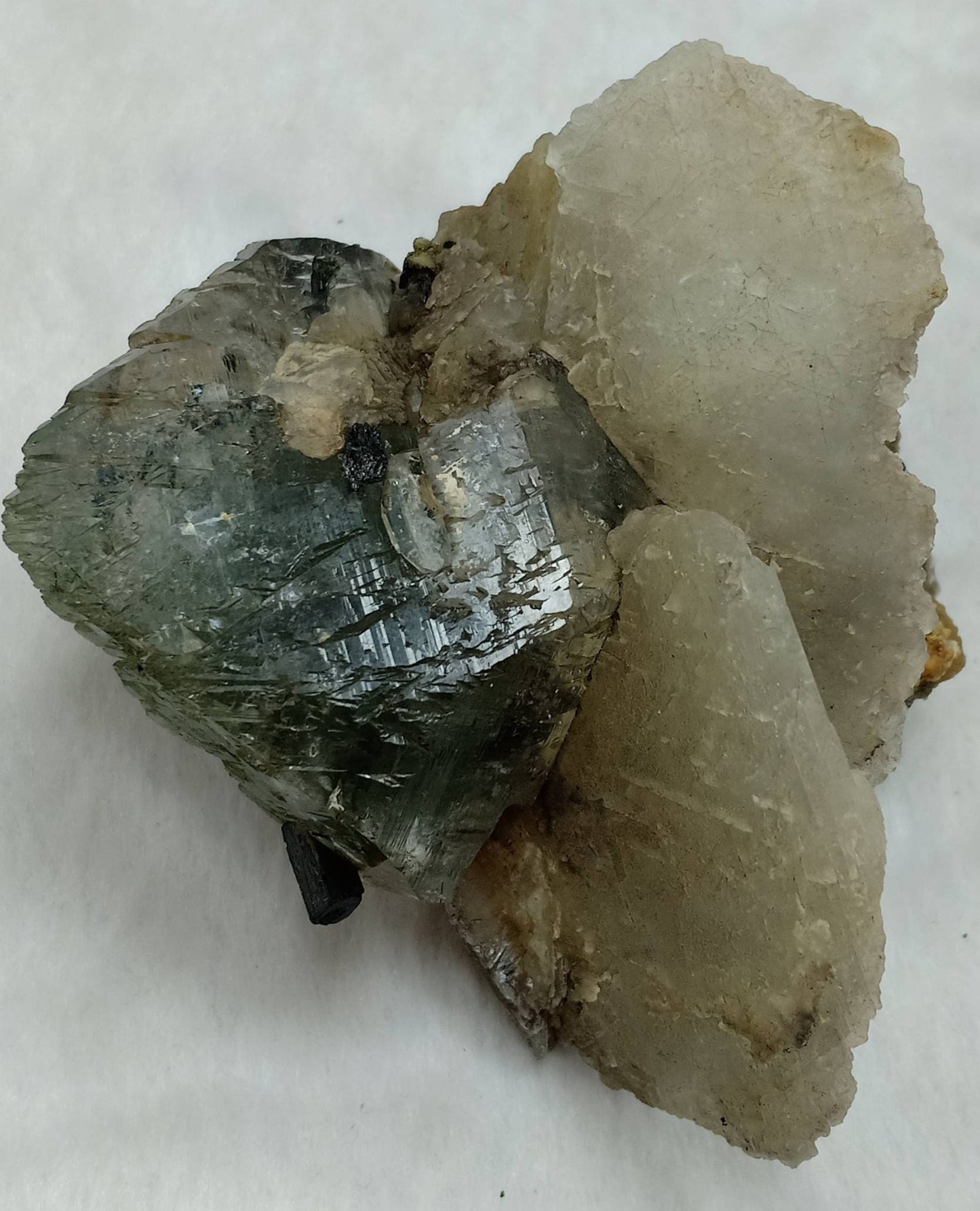 Terminated Etched Quartz crystal with calcite, Epidote and byss-olite 149 grams