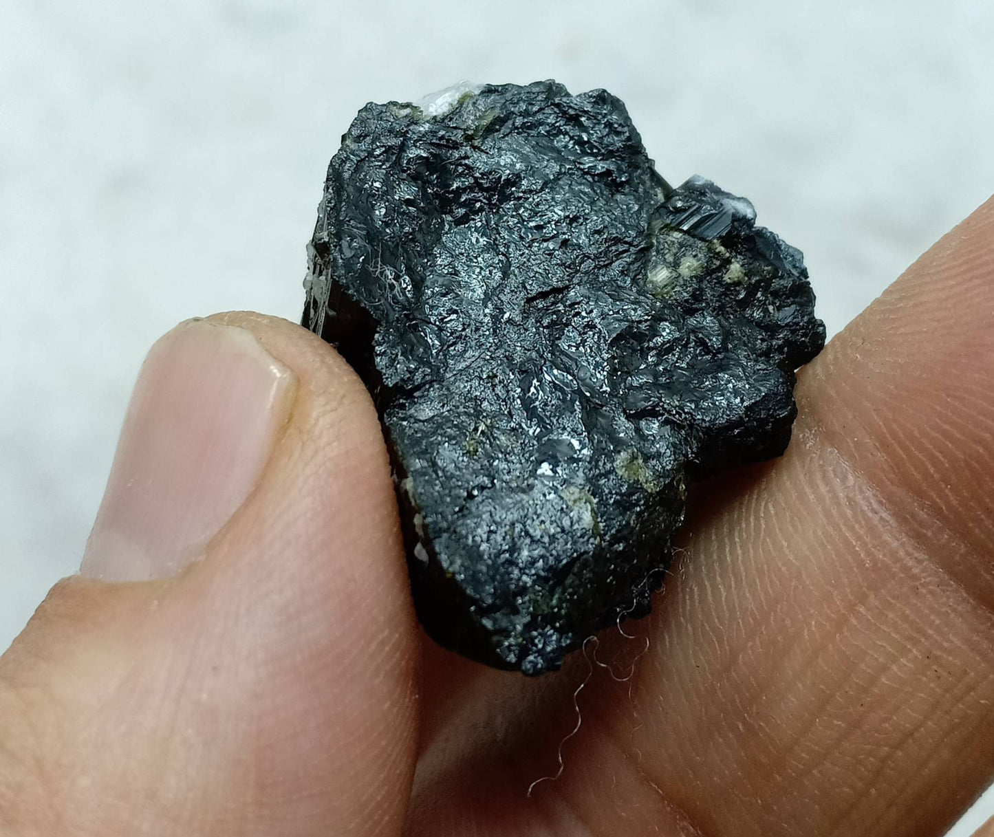 Dark green color Tourmaline crystals cluster with chatoyance effect amazing lustre 19 grams