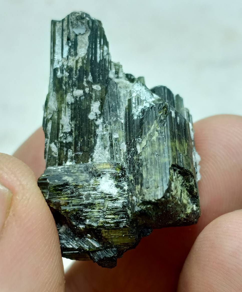 Dark green color Tourmaline crystals cluster with chatoyance effect amazing lustre 21 grams
