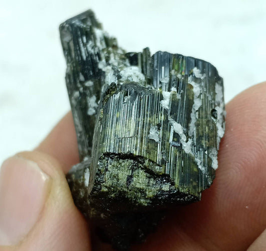 Dark green color Tourmaline crystals cluster with chatoyance effect amazing lustre 21 grams