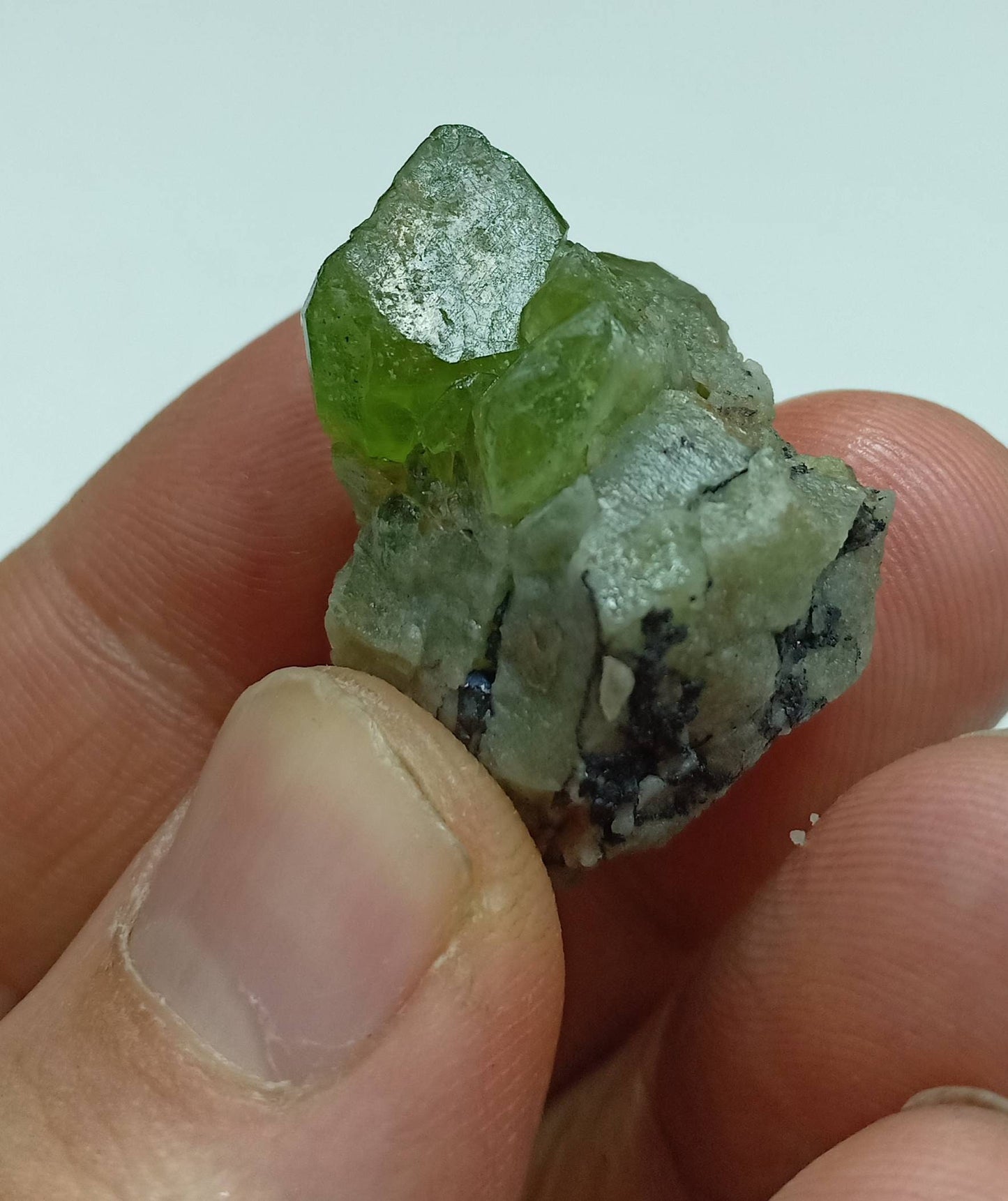 Peridot crystals specimen with magnetite 18.5g