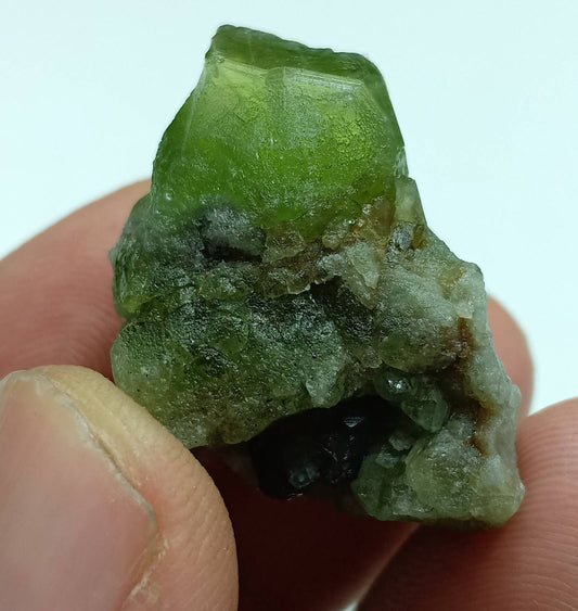 Peridot crystals specimen with magnetite 18.5g