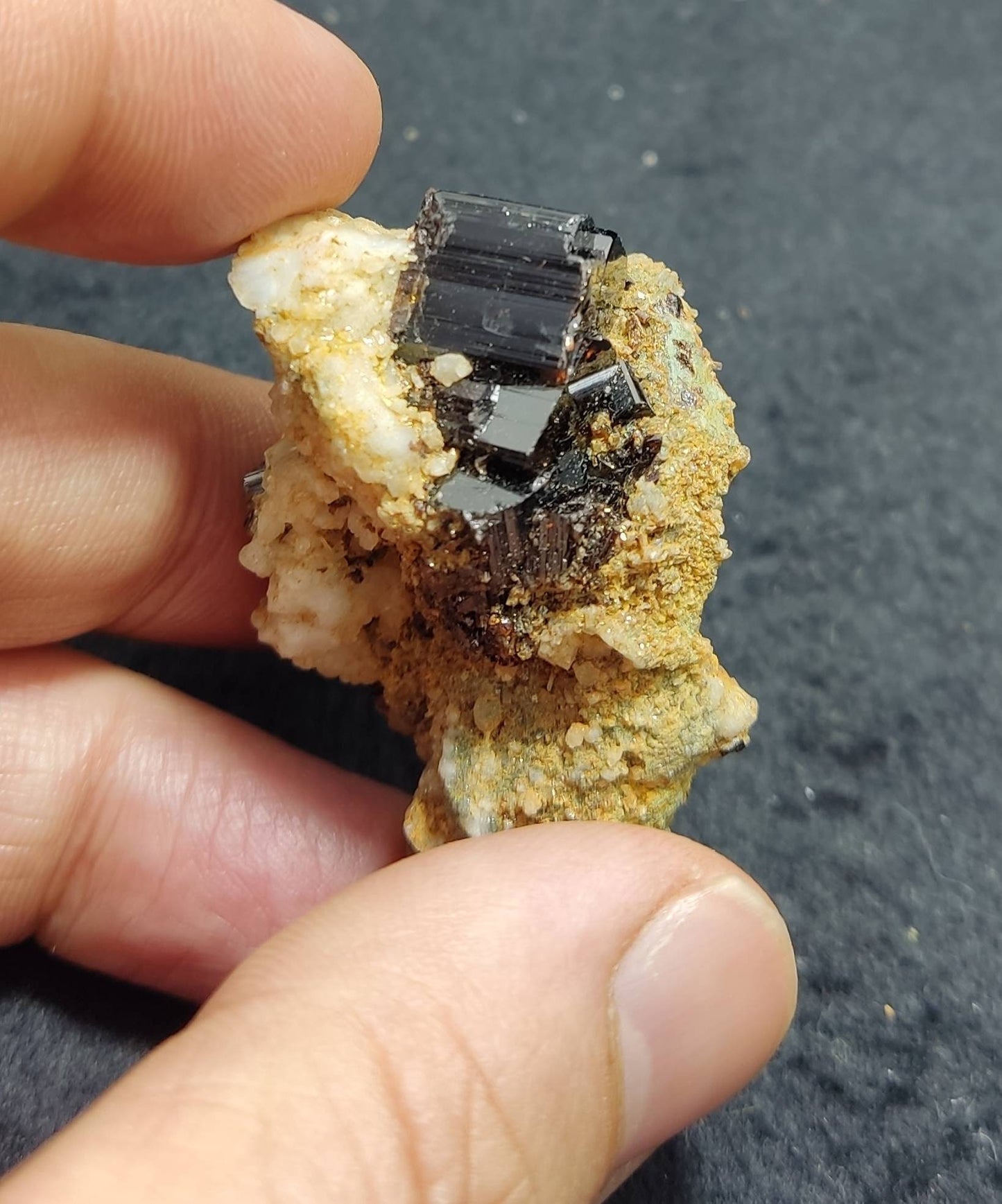 Highly lusterous crystal specimen of dark brown Vesuvianite on matrix 41 grams
