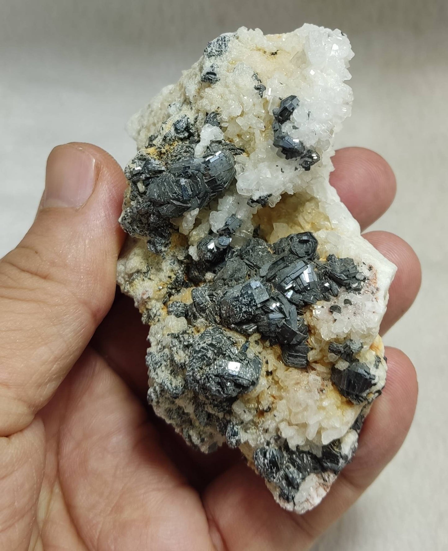 An amazing Beautifully terminated hematite iron rose cluster on matrix with Albite and tiny quartz crystals 211 grams