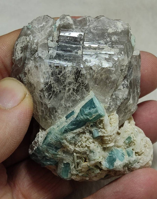 Indicolite Tourmalines crystals with associated smoky Quartz 105 grams