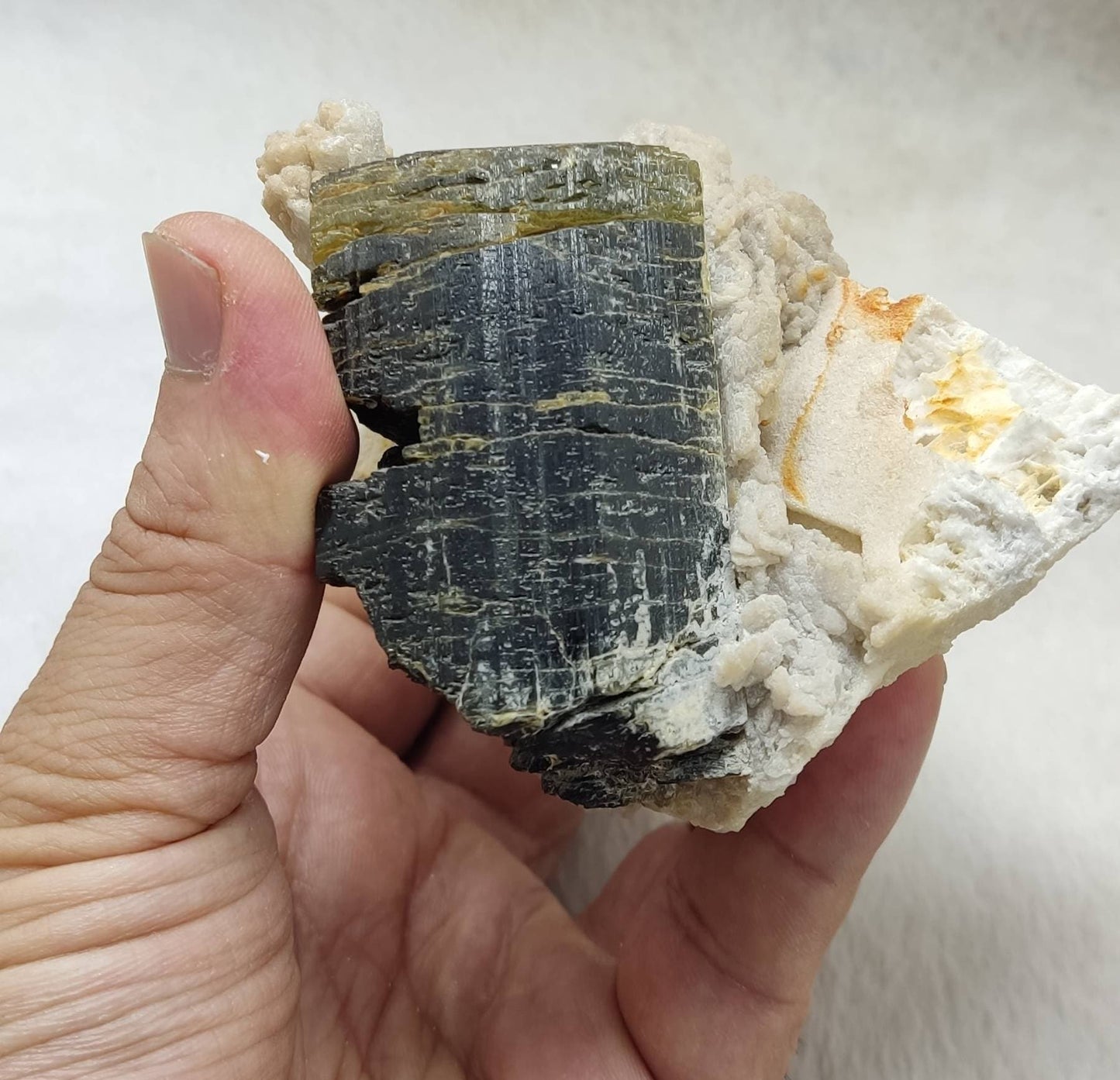 yellow cap Elbaite tourmaline crystal with Albite 389 grams