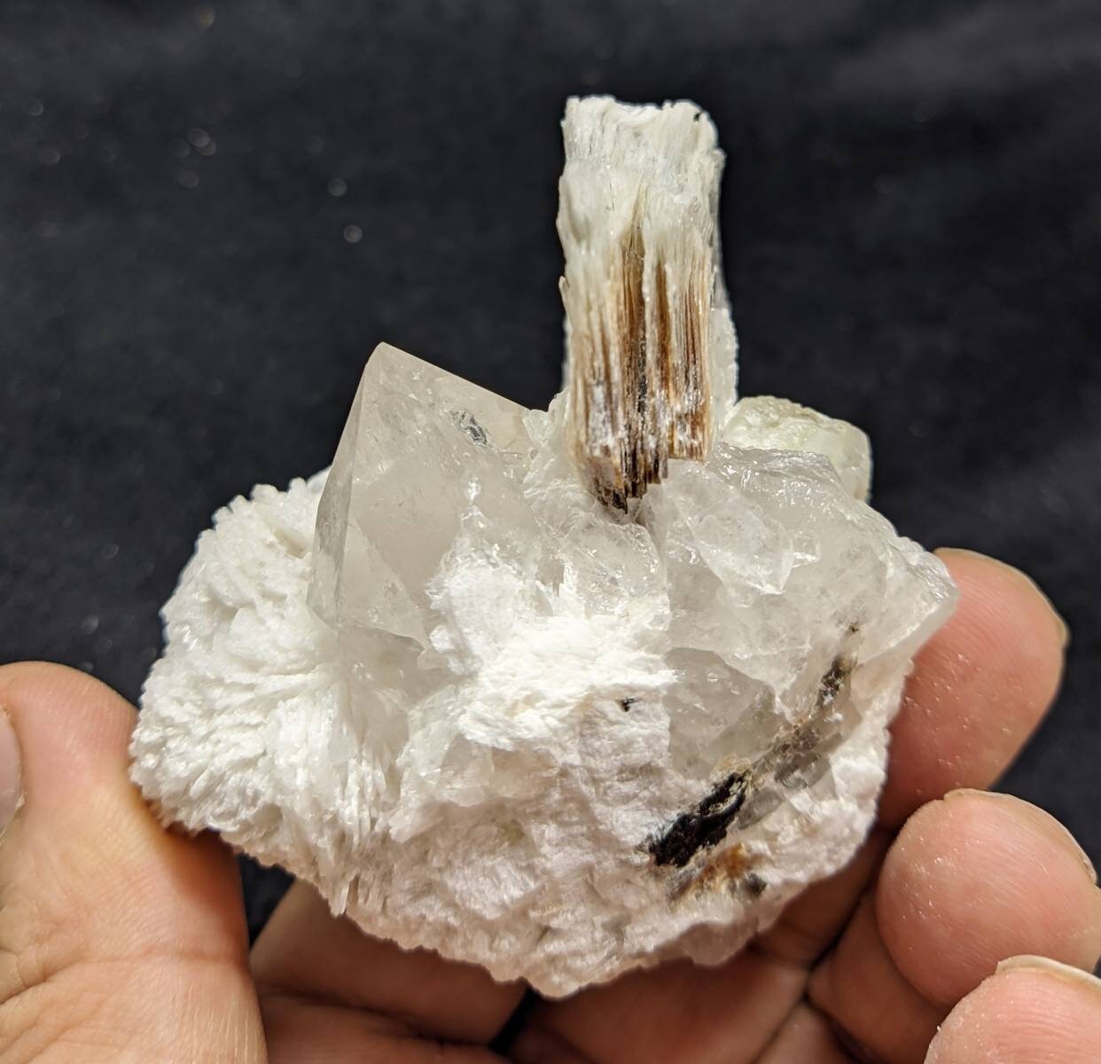 Amazing specimen of rare microlite on matrix with quartz, muscovite, and cleavelandite 238g
