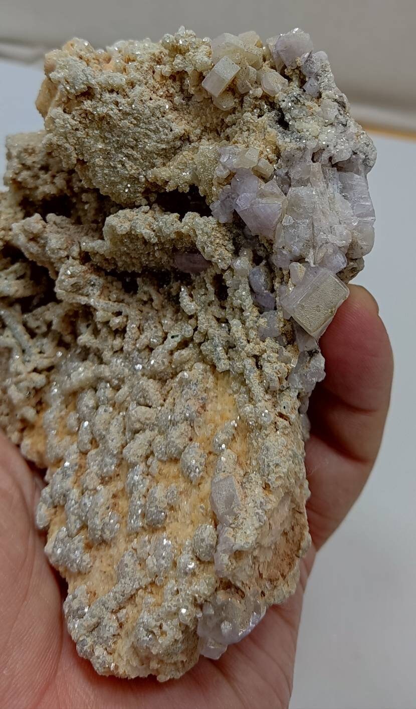 light purple Apatite crystals on matrix with sprinkled mica 560 grams