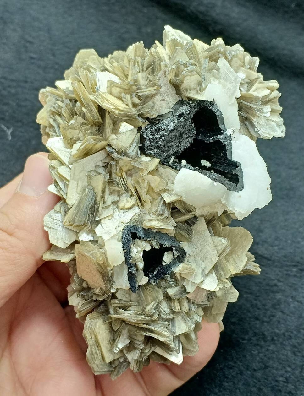 An Aesthetic Natural specimen of book like Muscovite, with etched Schorl and Albite 400 grams