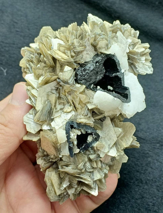An Aesthetic Natural specimen of book like Muscovite, with etched Schorl and Albite 400 grams