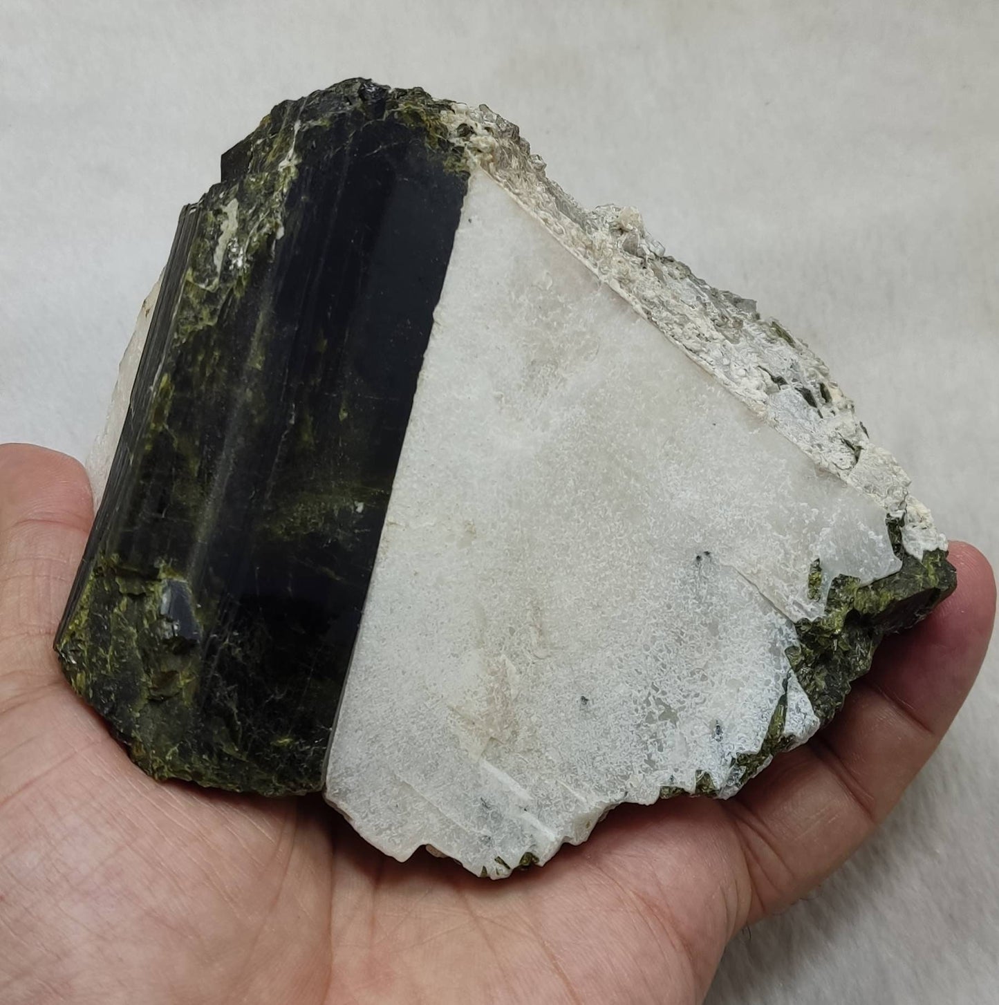 An amazing high lusterous Epidote crystal on matrix with Albite 943 cluster grams