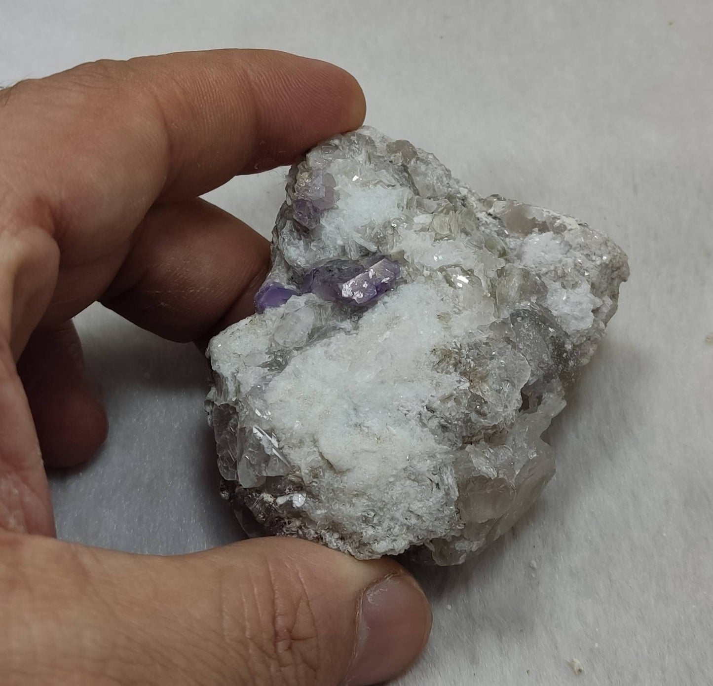 purple Apatite crystals on matrix with quartz and mica 127 grams