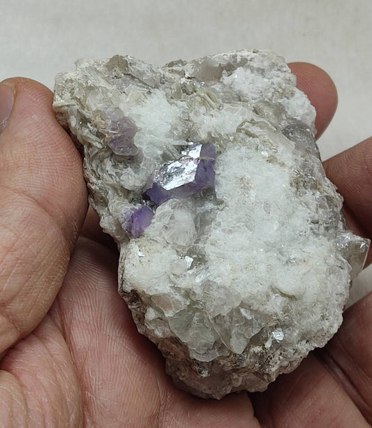 purple Apatite crystals on matrix with quartz and mica 127 grams