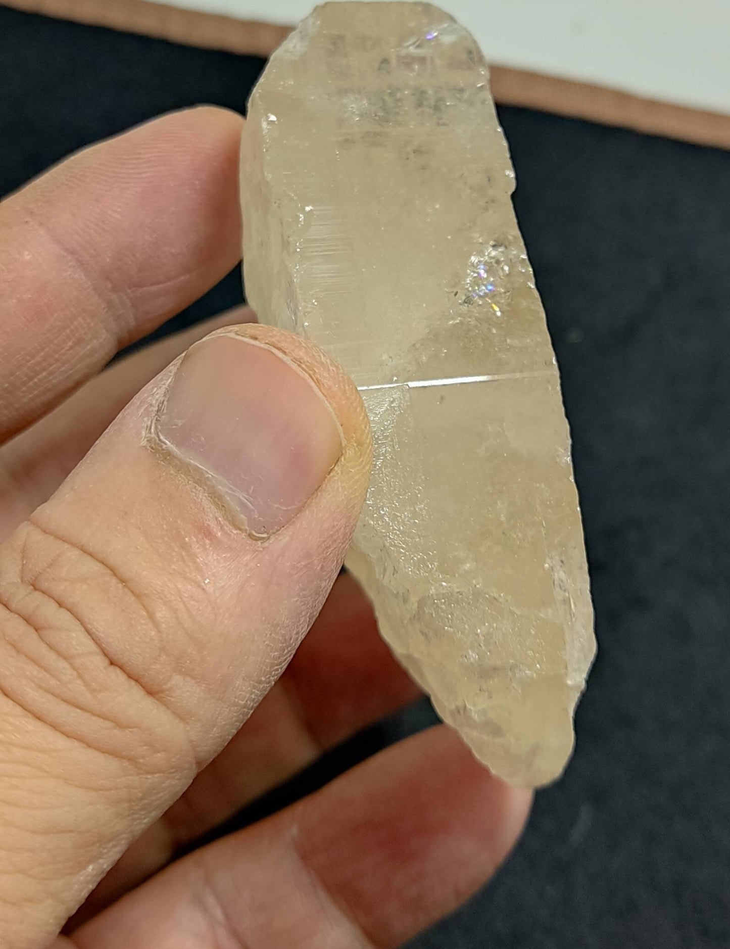 An amazing Single beautiful terminated light peach color Topaz crystal with rainbow effects 200 grams