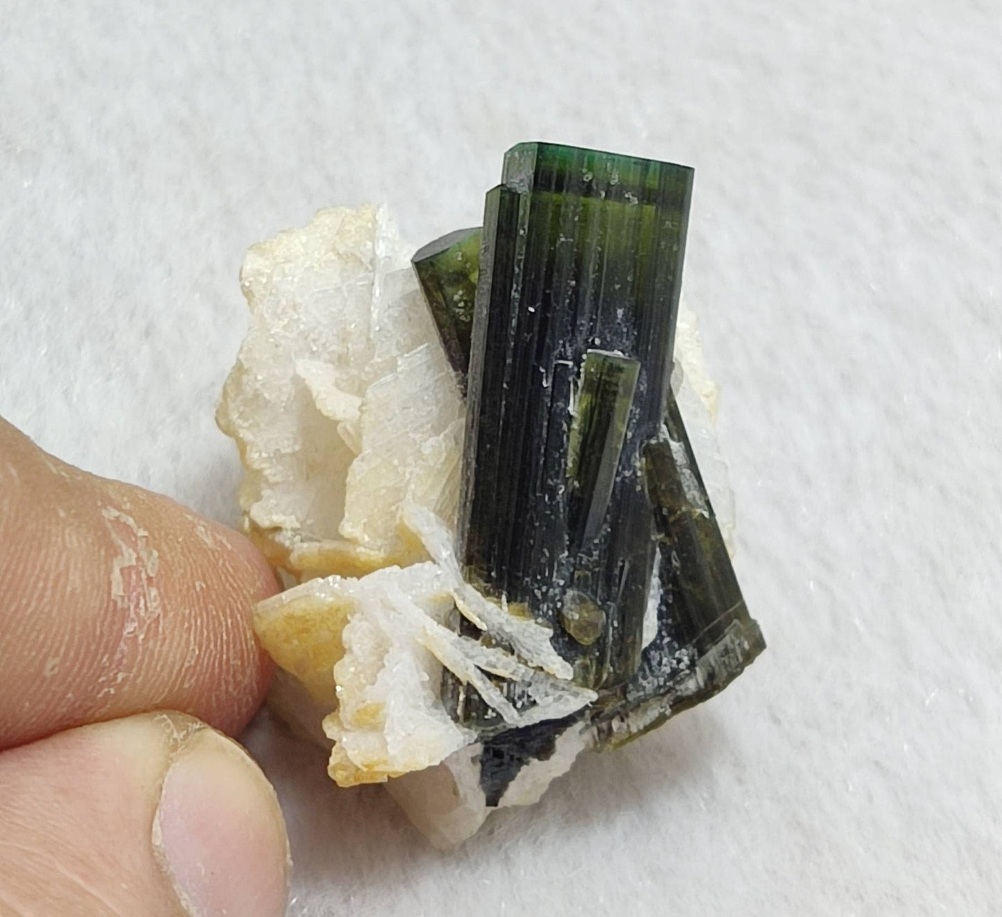 Green cap tourmaline crystal with cleavlandite 13 grams
