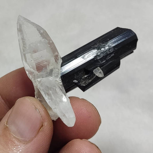 An Aesthetic Natural black Tourmaline crystal with terminated quartz crystals 22 grams