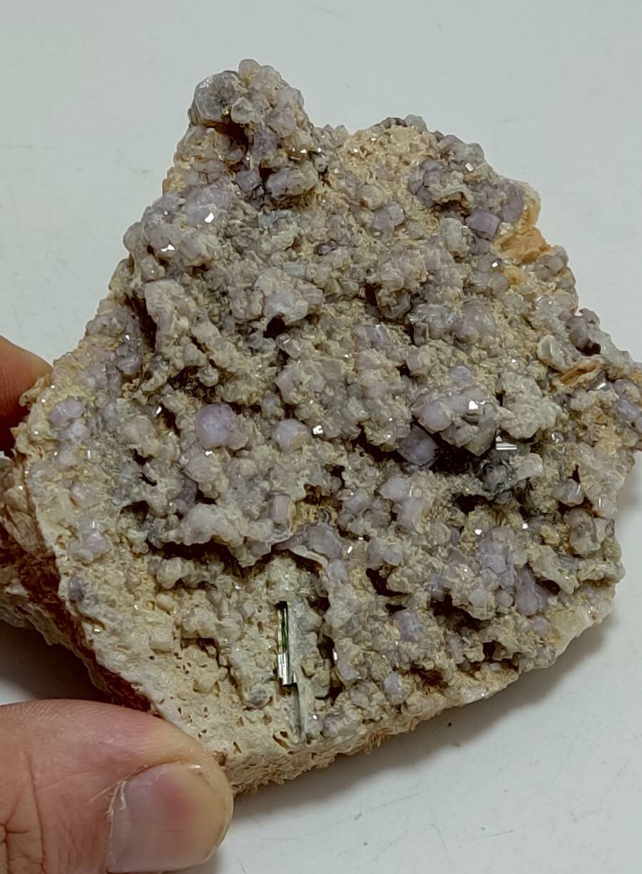 Purple Apatite crystals on matrix with a quartz and small Tourmaline crystal 280 grams