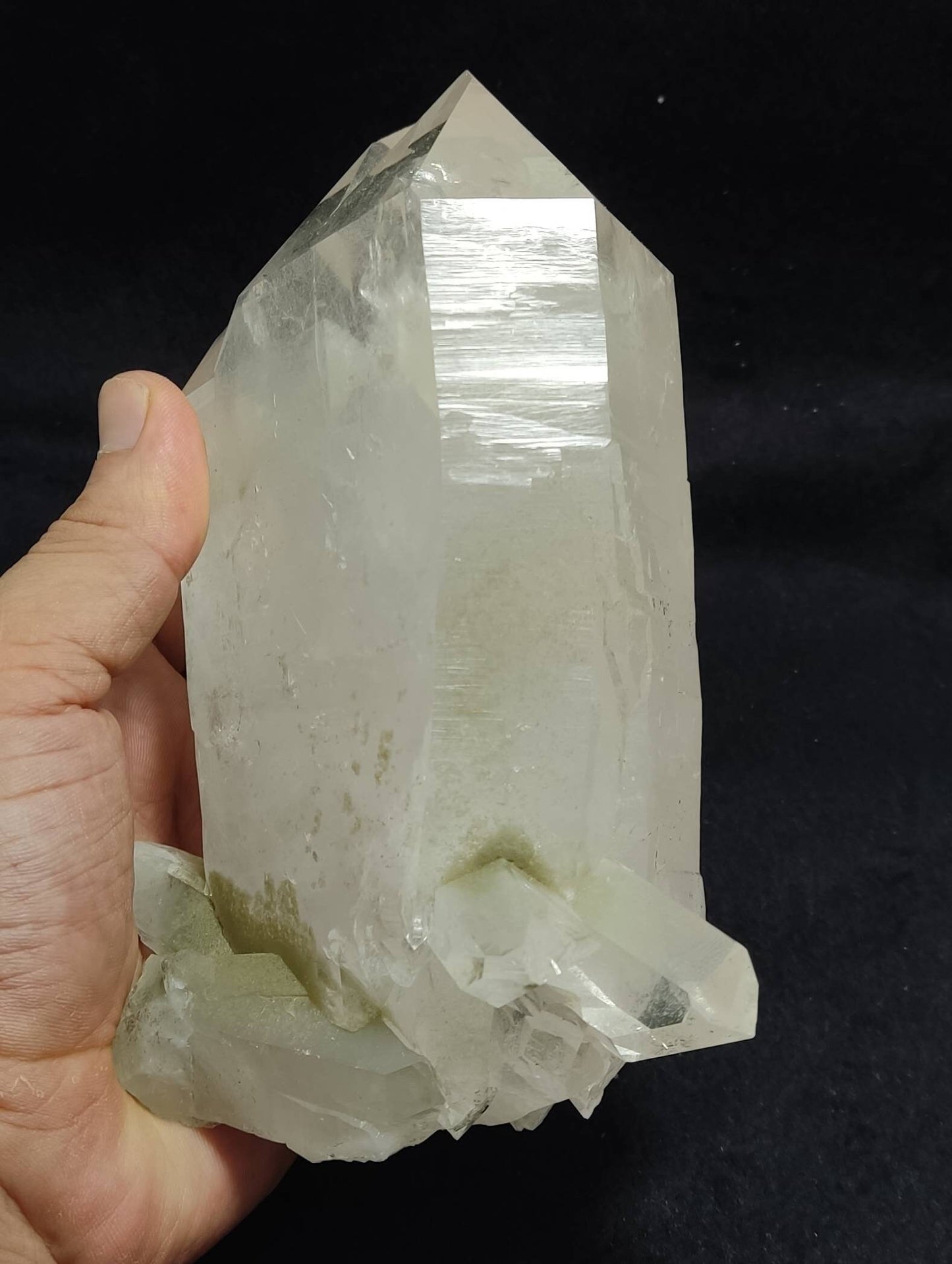 Natural terminated Quartz crystals cluster with chlorite inclusions 1460 grams